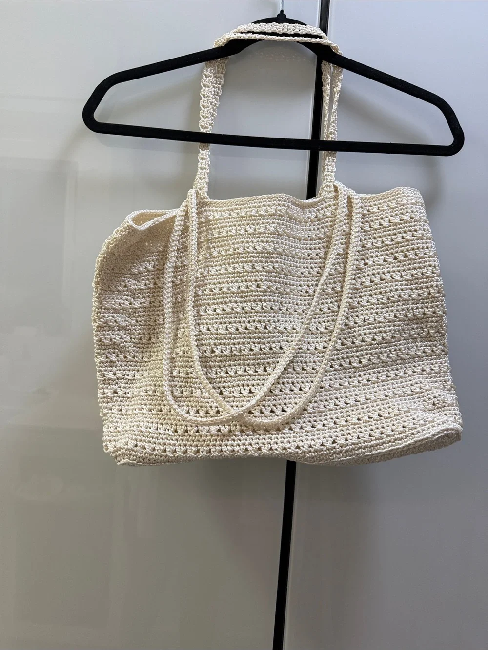 Cream Crochet Tote Bag with Double Shoulder Straps